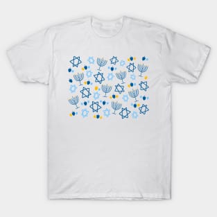 Hanukkah Stars, Menorahs, and Dreidels Doodle Pattern, made by EndlessEmporium T-Shirt